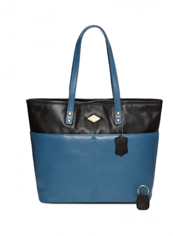 Leather Stitched Detail Tote Bag Black/Blue