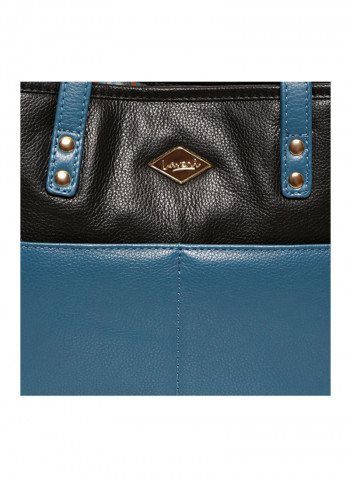 Leather Stitched Detail Tote Bag Black/Blue