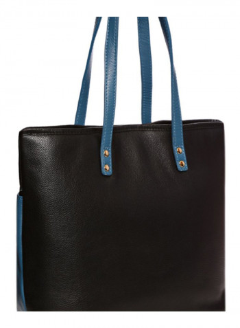 Leather Stitched Detail Tote Bag Black/Blue