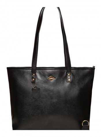 Leather Stitched Detail Tote Bag Black