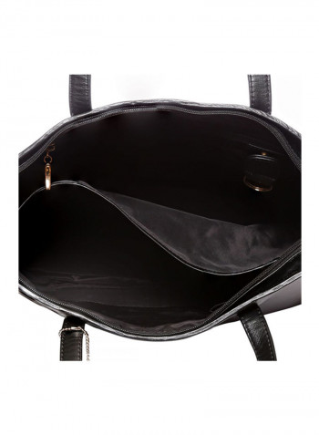 Leather Stitched Detail Tote Bag Black
