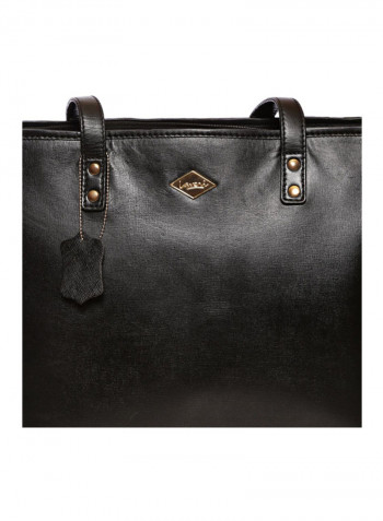 Leather Stitched Detail Tote Bag Black