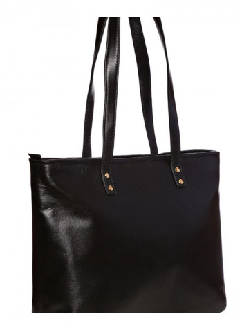 Leather Stitched Detail Tote Bag Black