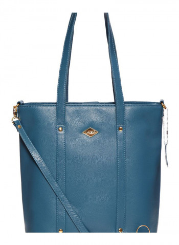 Leather Stitched Detail Tote Bag Blue