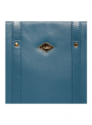 Leather Stitched Detail Tote Bag Blue