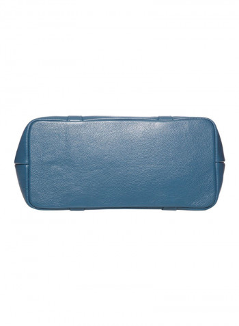 Leather Stitched Detail Tote Bag Blue
