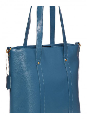 Leather Stitched Detail Tote Bag Blue