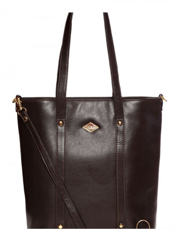 Leather Stitched Detail Tote Bag Brown