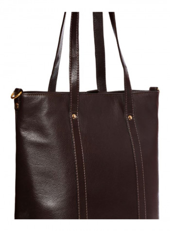 Leather Stitched Detail Tote Bag Brown
