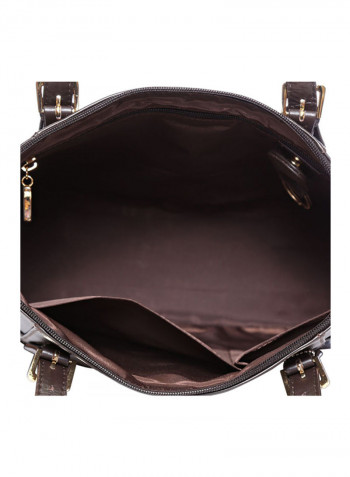 Leather Stitched Detail Tote Bag Brown
