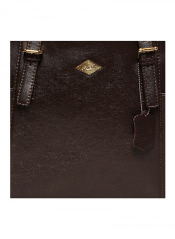 Leather Stitched Detail Tote Bag Brown