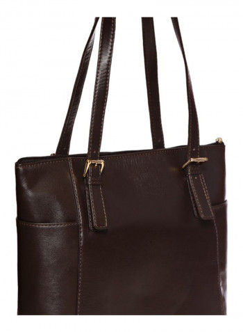 Leather Stitched Detail Tote Bag Brown