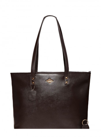 Leather Stitched Detail Tote Bag Brown