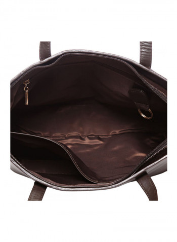 Leather Stitched Detail Tote Bag Brown