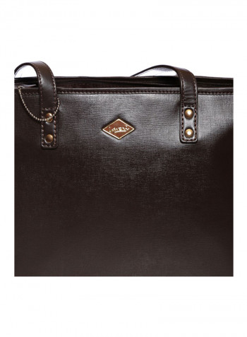Leather Stitched Detail Tote Bag Brown
