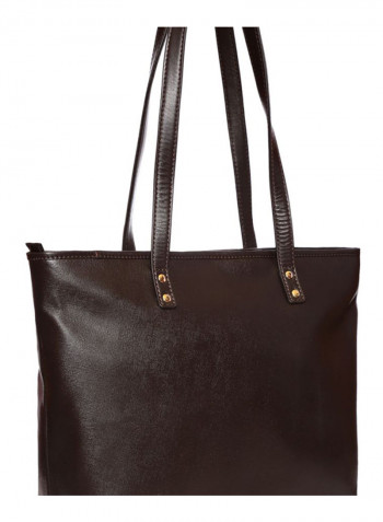 Leather Stitched Detail Tote Bag Brown
