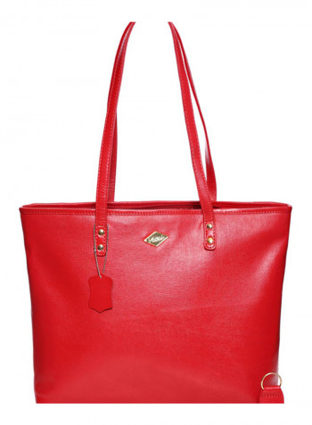 Leather Stitched Detail Tote Bag Red