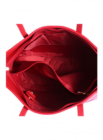 Leather Stitched Detail Tote Bag Red