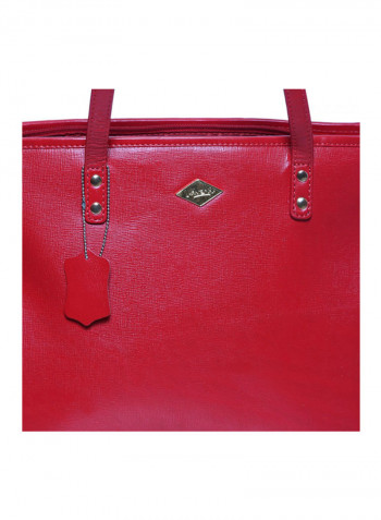 Leather Stitched Detail Tote Bag Red