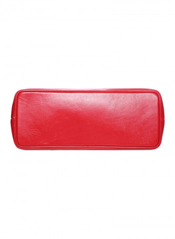 Leather Stitched Detail Tote Bag Red