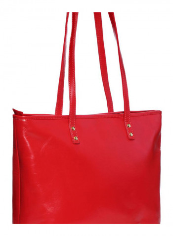 Leather Stitched Detail Tote Bag Red
