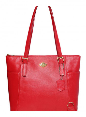 Leather Stitched Detail Tote Bag Red
