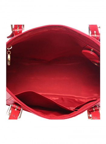 Leather Stitched Detail Tote Bag Red