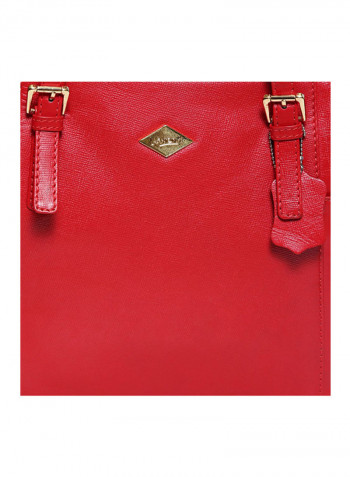 Leather Stitched Detail Tote Bag Red