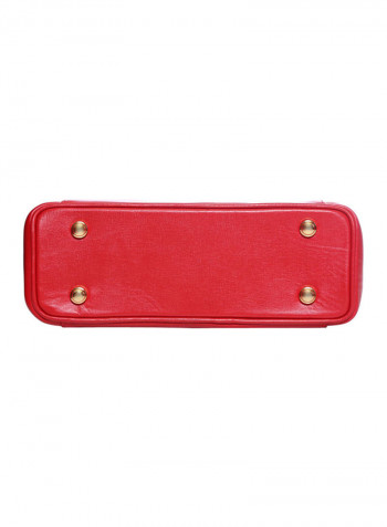 Leather Stitched Detail Tote Bag Red