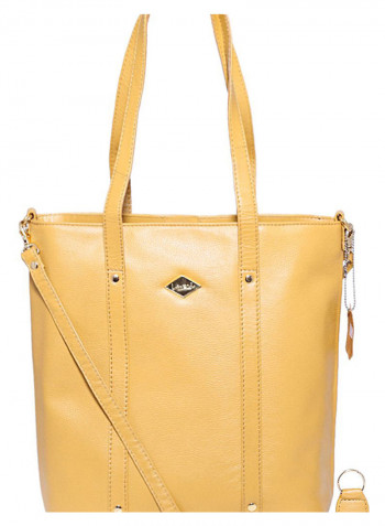 Leather Stitched Detail Tote Bag Yellow