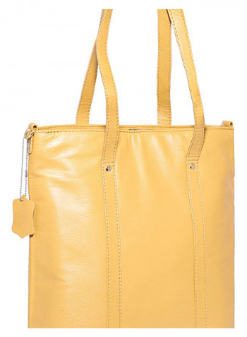 Leather Stitched Detail Tote Bag Yellow
