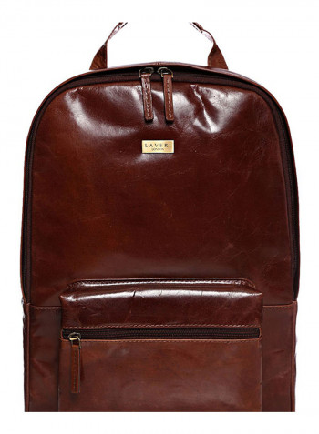 Leather Zipper Backpack Brown