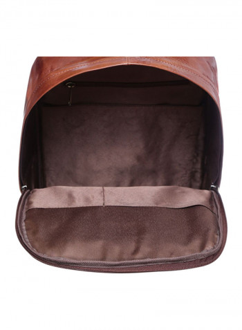 Leather Zipper Backpack Brown
