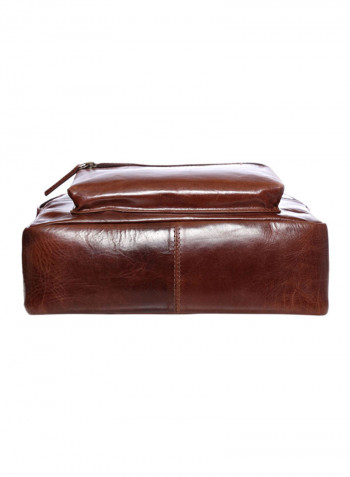 Leather Zipper Backpack Brown