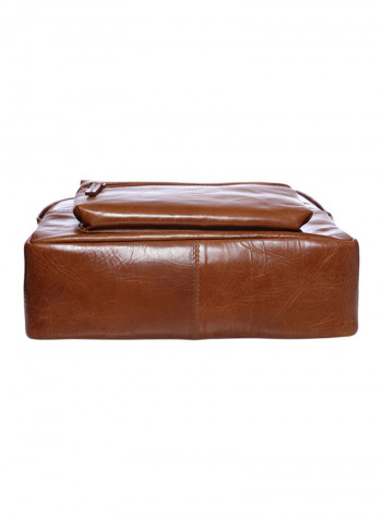 Leather Zipper Backpack Brown