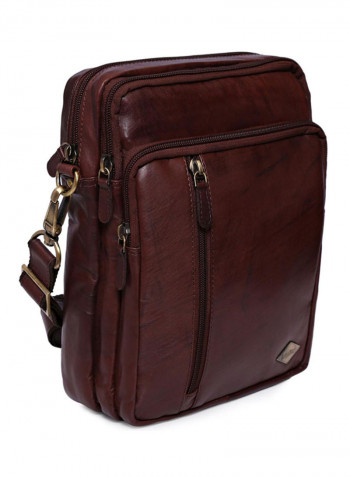 Leather Zipper Closure Crossbody Bag Brown