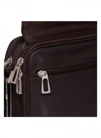 Leather Zipper Closure Crossbody Bag Brown