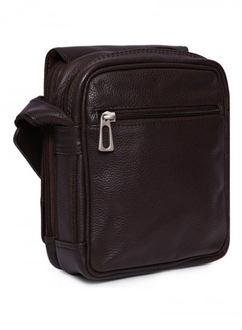 Leather Zipper Closure Crossbody Bag Brown