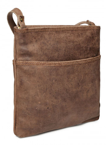 Leather Zipper Crossbody Bag Brown