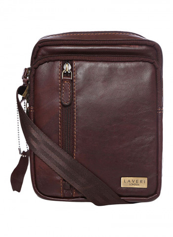 Leather Zipper Crossbody Bag Brown