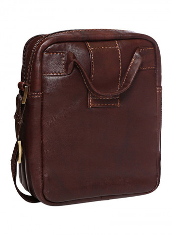 Leather Zipper Crossbody Bag Brown