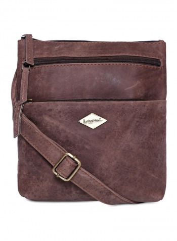 Leather Zipper Crossbody Bag Brown