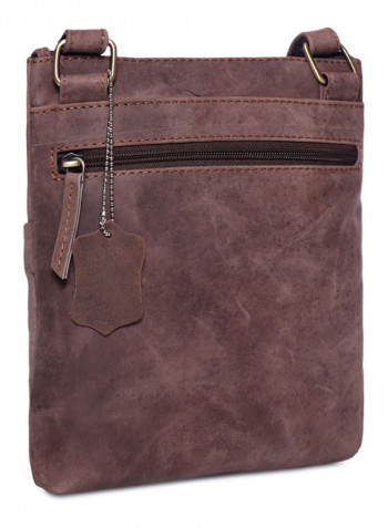 Leather Zipper Crossbody Bag Brown