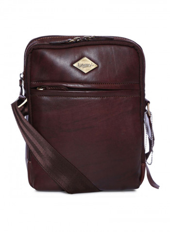 Leather Zipper Crossbody Bag Brown