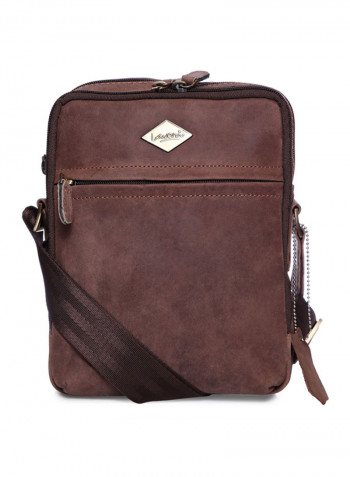 Leather Zipper Crossbody Bag Brown