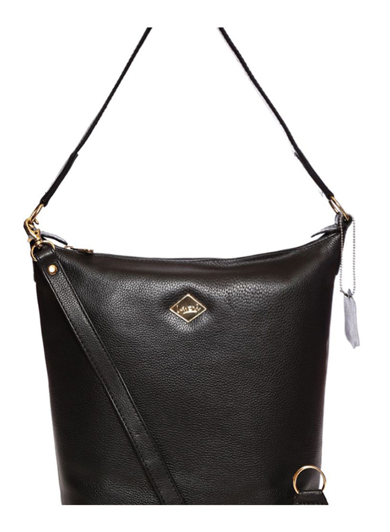 Leather Zipper Hobo Bag Black