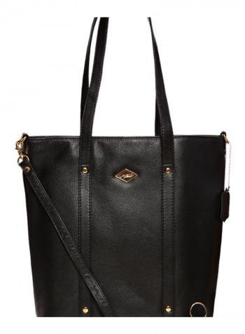 Leather Stitched Detail Tote Bag Black