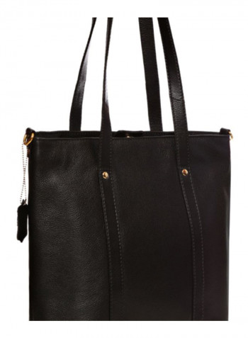 Leather Stitched Detail Tote Bag Black