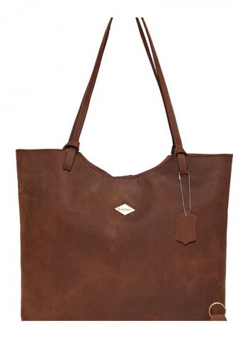 Leather Stitched Detail Tote Bag Brown