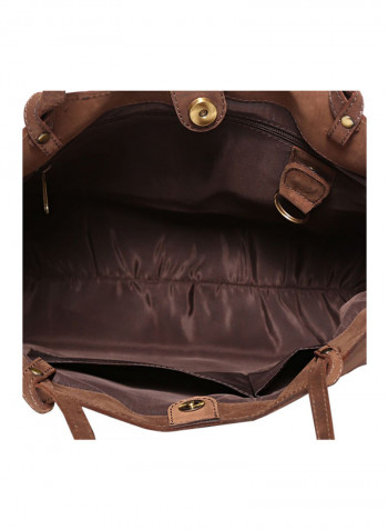 Leather Stitched Detail Tote Bag Brown